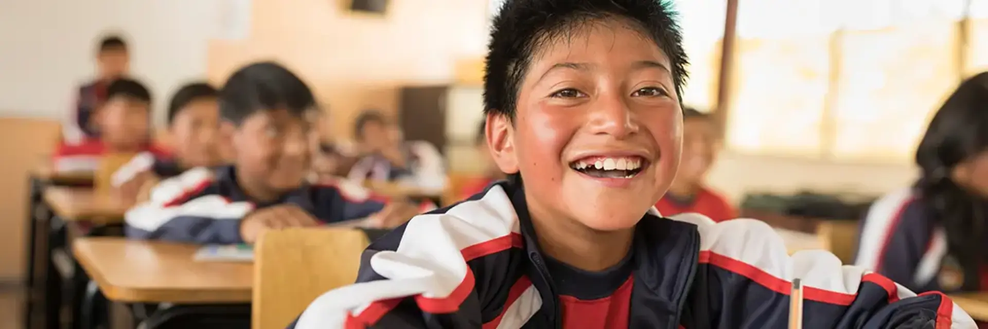 The picture shows a boy at school.