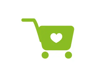 Unser Logo für unseren Spendenshop: Ein Einkaufswagen mit Herz.
