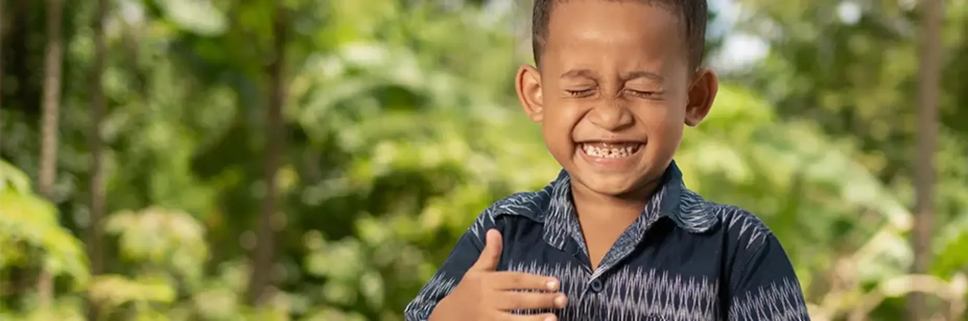 The picture shows a happy little boy.